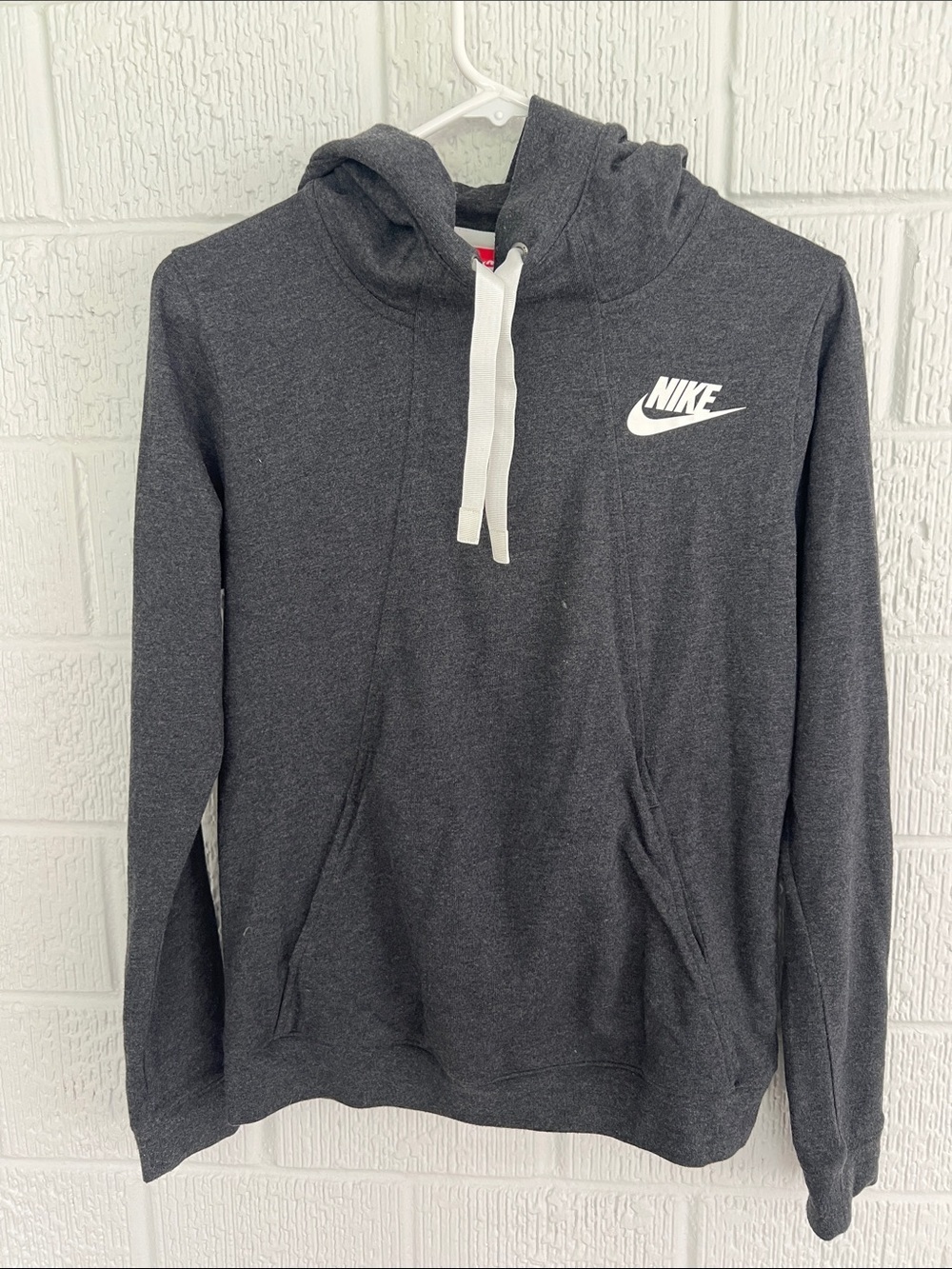 Nike women’s Charcoal Gray Pullover Hoodie with White Logo